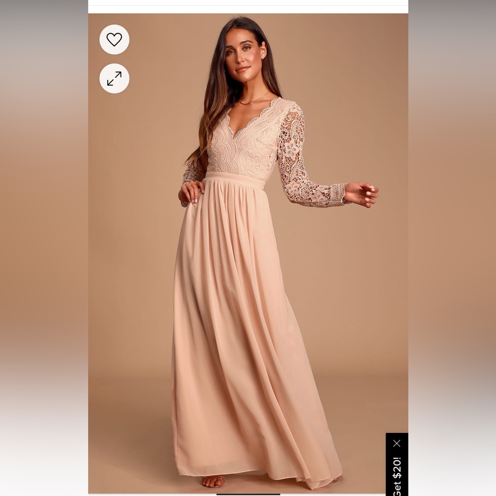 Lulu’s Blush Pink Long Sleeve Lace Maxi Dress